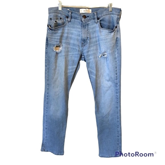 Hollister Other - Hollister Light Wash Jeans Mens Size 32 Straight Leg Epic Flex Distressed